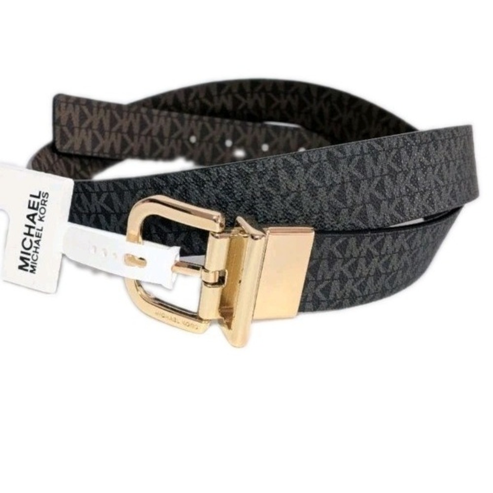 NWT MICHAEL KORS Twist Reversible Belt, Gold Buckle Size M